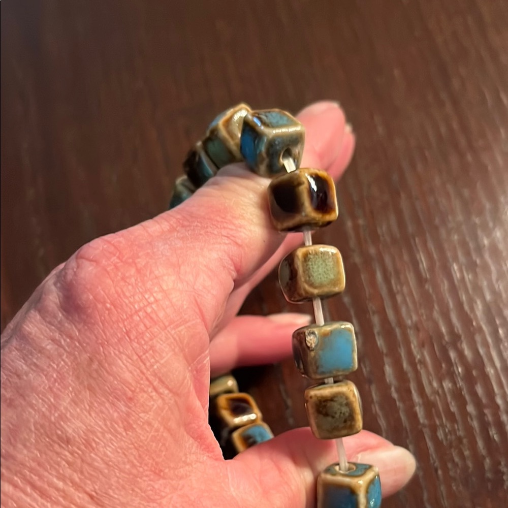 Handcrafted Ceramic Bead Bracelet - Blue and Brown - Picture 2 of 3